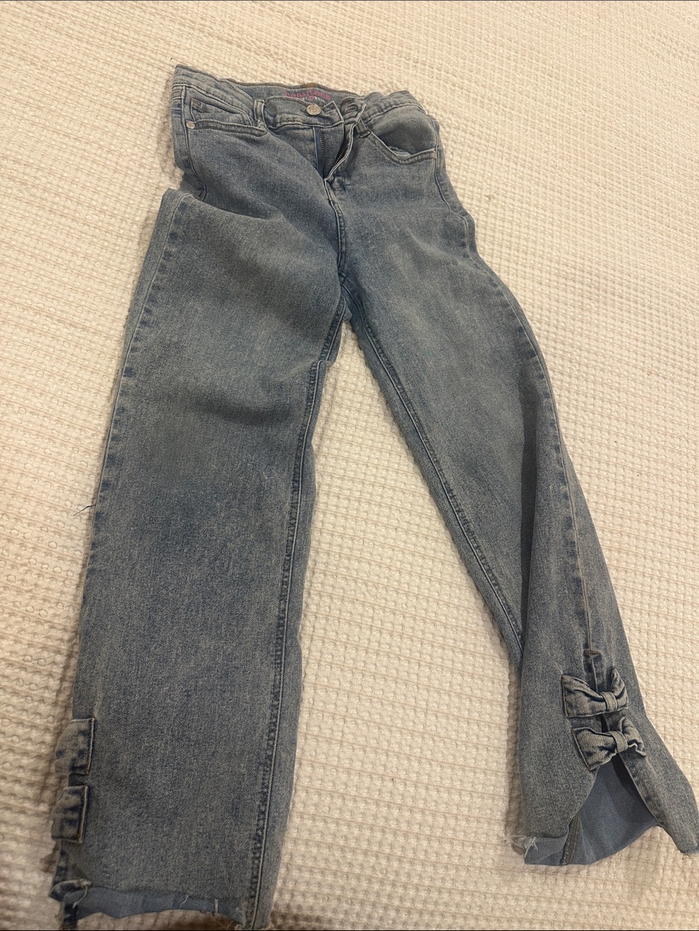 Beautees Blue Wide Leg Jeans with Side Bow Detail